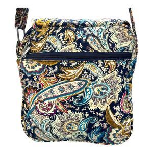Belvah Paisley Print Crossbody Quilted Bag Purse Navy Blue Yellow Medium